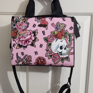 Ed Hardy Pink Skull Tattoo Satchel Crossdody NWT